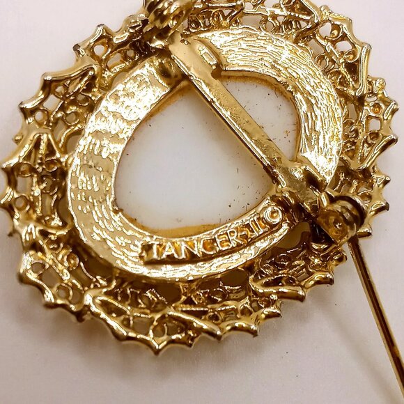 Vintage Tancer II Brooch Girl Angel Cameo Gold Tone Metal Filigree Oval Frame - Picture 5 of 7